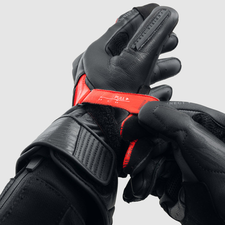 Skórzane rękawice motocyklowe REBELHORN VIPER BLACK GREY FLUO RED