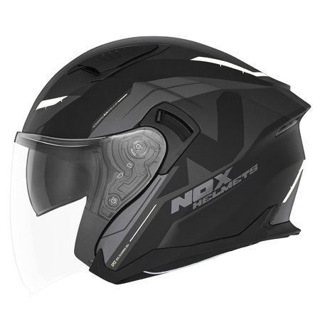 Kask Otwarty Motocyklowy NOX N130 KLINT BLACK GREY WHITE MATT