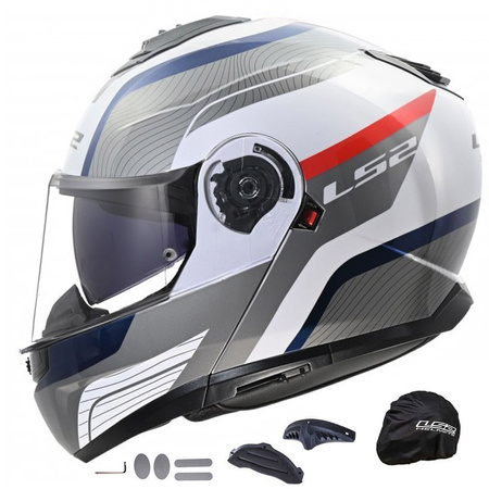 Kask Szczękowy LS2 FF908 STROBE II MOZNA WHITE BLUE RED