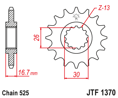 Zębatka Przednia JT JTF1370.16RB z Tłumikiem Drgań