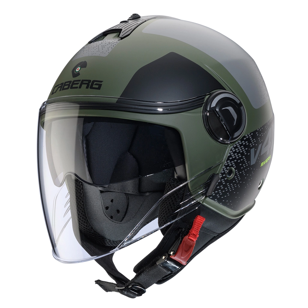 Kask otwarty motocyklowy CABERG RIVIERA V4X ALPHA Zielono-czarno-szary mat