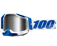 GOGLE 100 PROCENT CROSS/ENDURO RACECRAFT 2 ISOLA-FLASH BIAŁY NIEBIESKI SZYBA SREBRNE LUSTRO