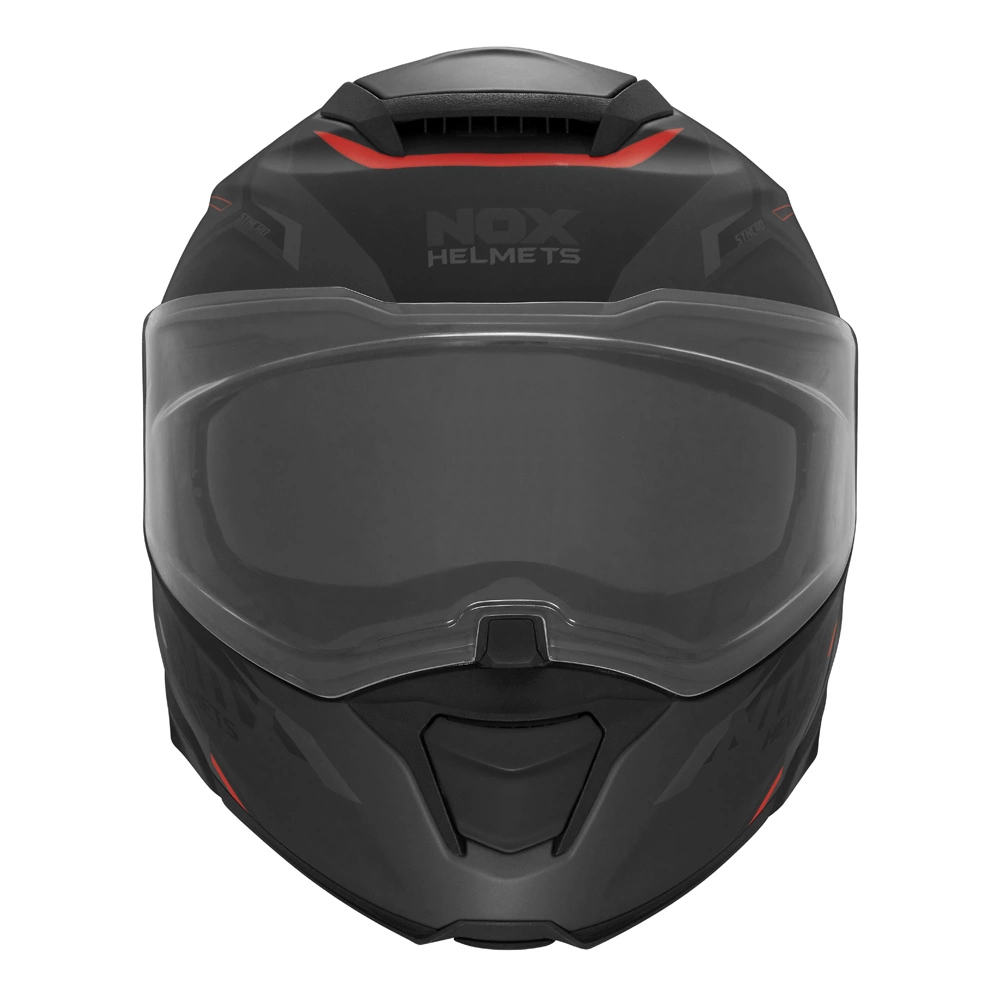 Kask szczękowy motocyklowy FLIP-UP NOX N967 SYNCHRO Czarno-szaro-czerwony