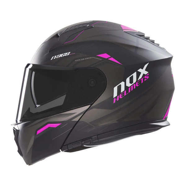Kask szczękowy motocyklowy NOX N968 ULTRA Czarno-różowy mat