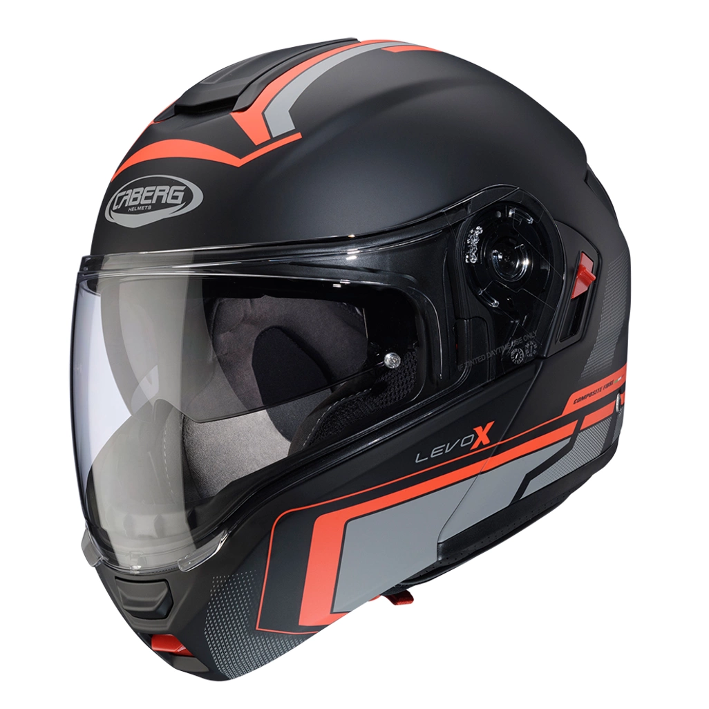 Kask szczękowy motocyklowy CABERG FLIP-UP LEVO X ELITE Czarno-szaro-czerwony