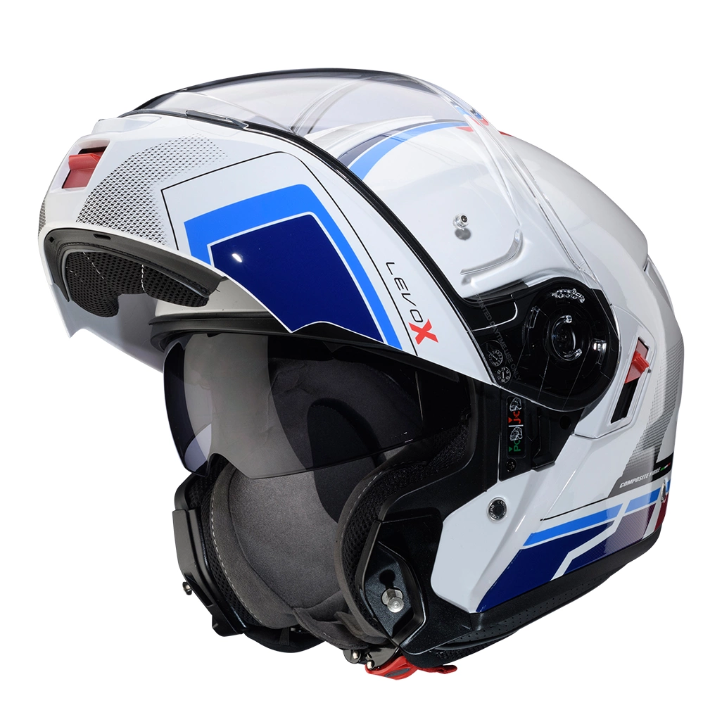 Kask szczękowy motocyklowy CABERG FLIP-UP LEVO X ELITE Biało-niebieski