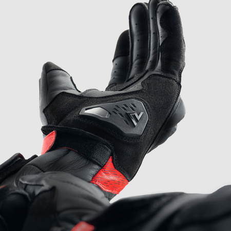 Skórzane rękawice motocyklowe REBELHORN VIPER BLACK GREY FLUO RED