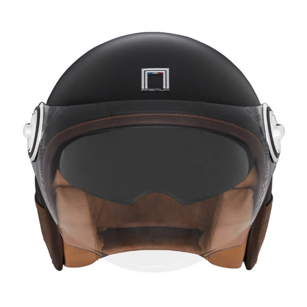 Kask otwarty motocyklowy NOX NP105 HERITAGE LEATHER Czarno-brązowy mat