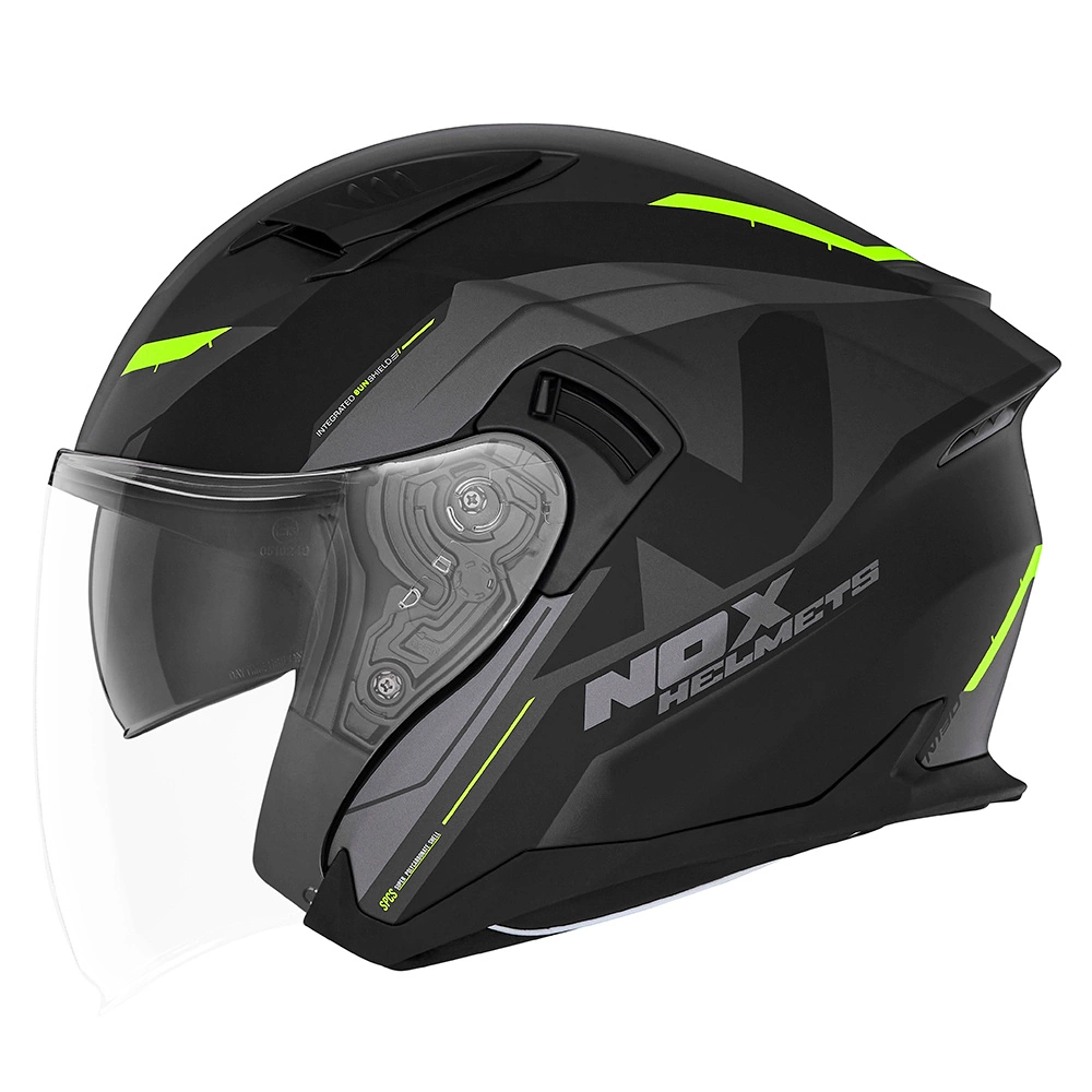 Kask otwarty motocyklowy NOX N130 KLINT Czarny fluo mat
