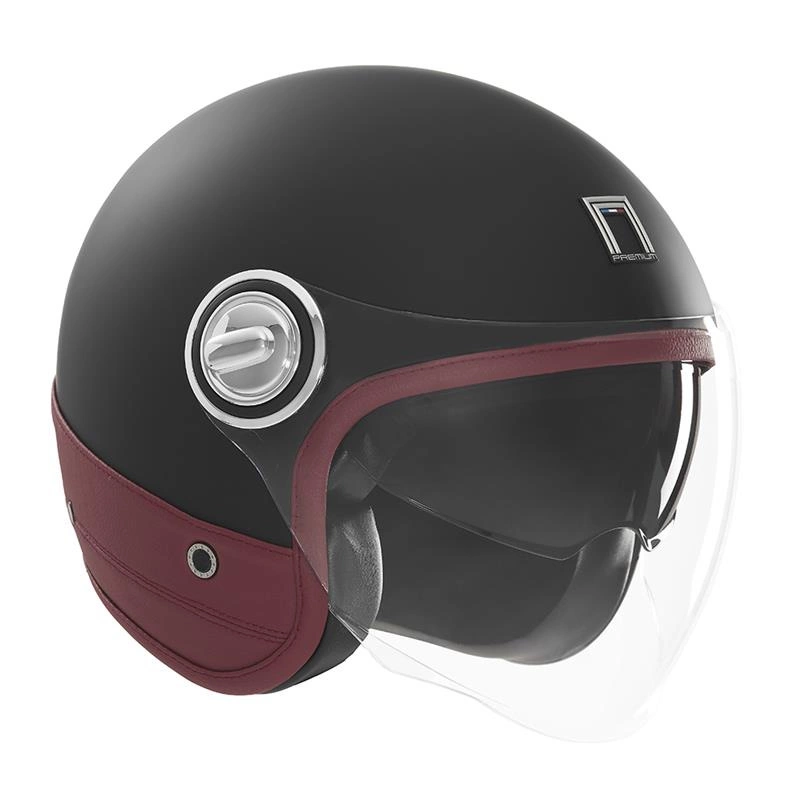 Kask otwarty motocyklowy NOX NP105 HERITAGE LEATHER Czarno-czerwony mat