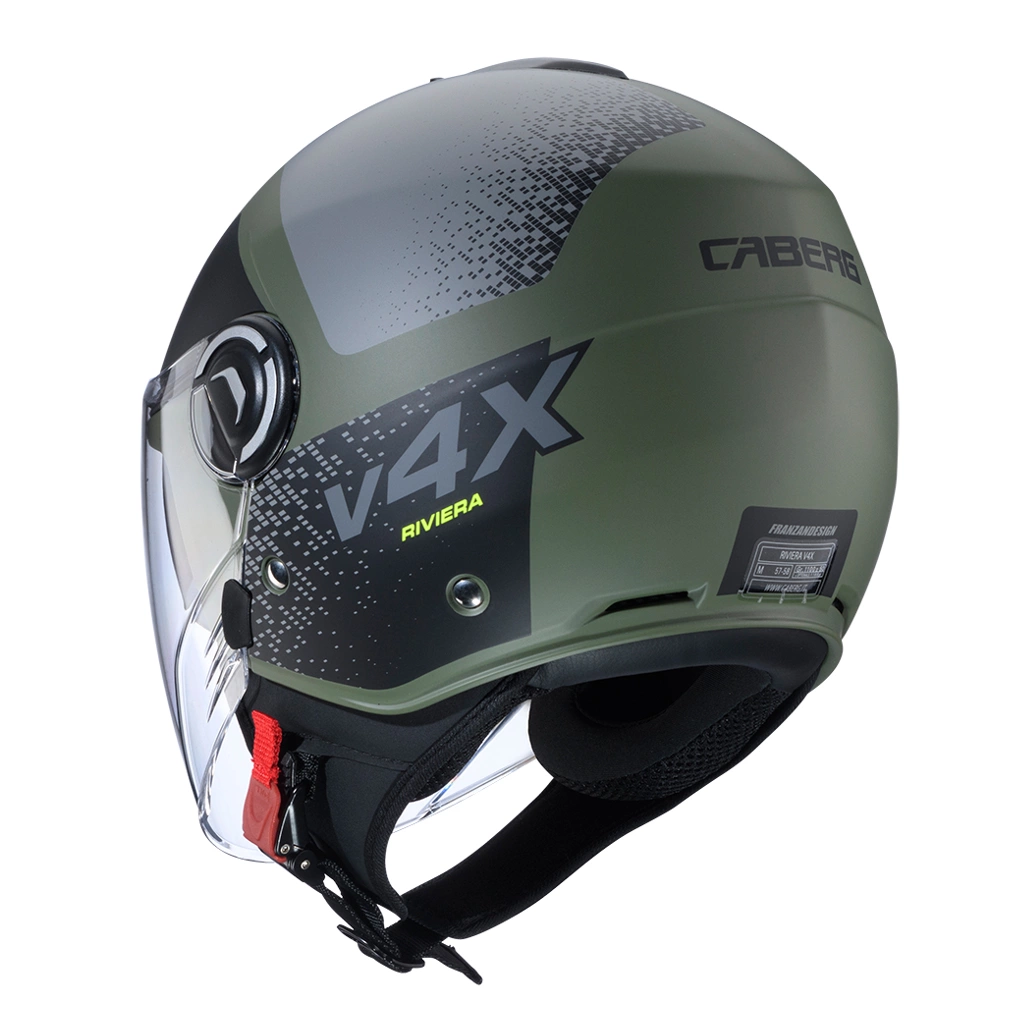 Kask otwarty motocyklowy CABERG RIVIERA V4X ALPHA Zielono-czarno-szary mat