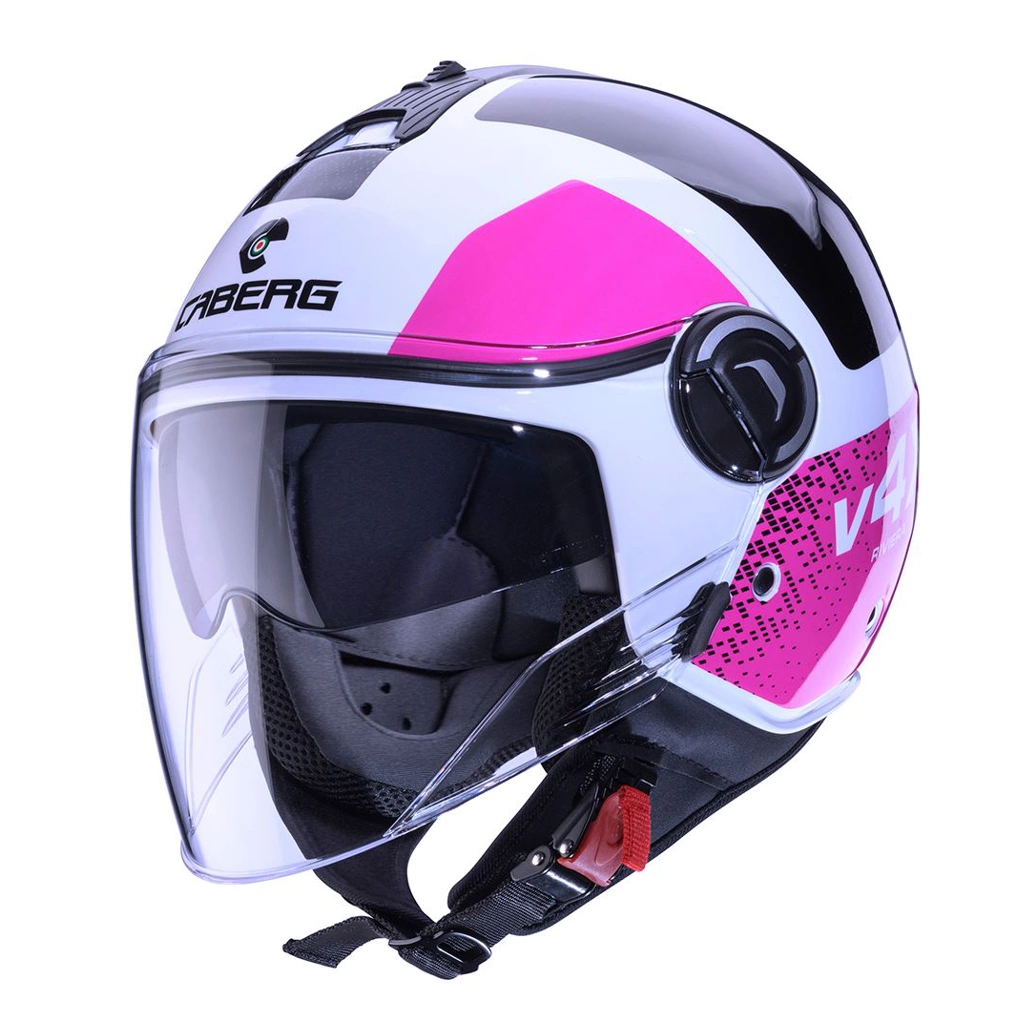 Kask otwarty motocyklowy CABERG RIVIERA V4X ALPHA Biało-czarno-różowy