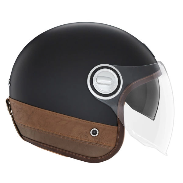 Kask otwarty motocyklowy NOX NP105 HERITAGE LEATHER Czarno-brązowy mat