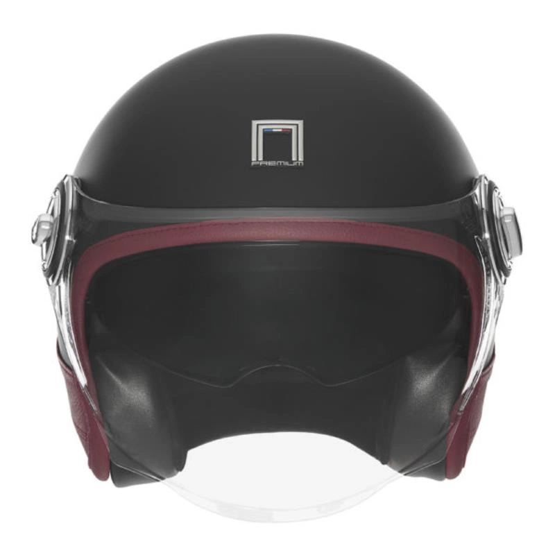 Kask otwarty motocyklowy NOX NP105 HERITAGE LEATHER Czarno-czerwony mat