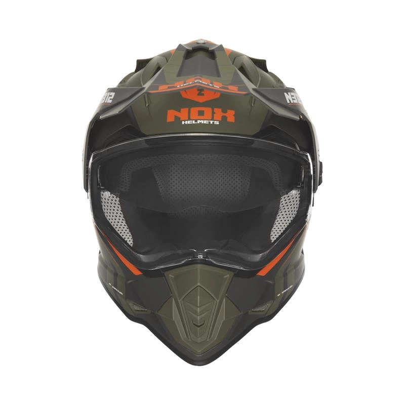 Kask off-roadowy motocyklowy NOX N312 Khaki Szaro-pomarańczowe