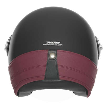 Kask Otwarty Motocyklowy NOX NP105 HERITAGE LEATHER BLACK RED MATT
