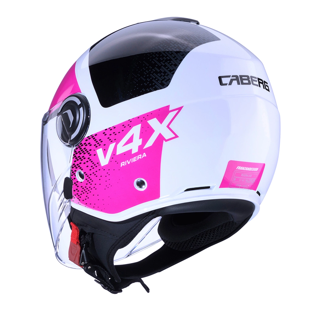 Kask otwarty motocyklowy CABERG RIVIERA V4X ALPHA Biało-czarno-różowy