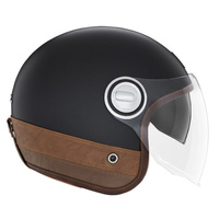 Kask Otwarty Motocyklowy NOX NP105 HERITAGE LEATHER BLACK BROWN MATT