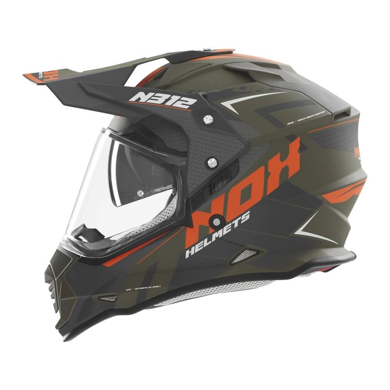 Kask off-roadowy motocyklowy NOX N312 Khaki Szaro-pomarańczowe