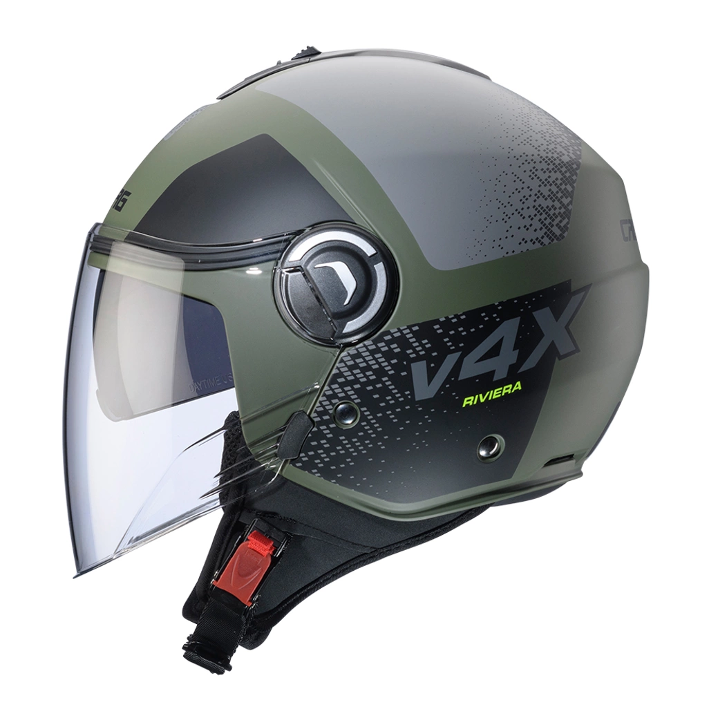 Kask otwarty motocyklowy CABERG RIVIERA V4X ALPHA Zielono-czarno-szary mat