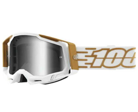 GOGLE 100 PROCENT CROSS/ENDURO RACECRAFT 2 MAYFAIR BIAŁY ZŁOTY SZYBA SREBRNE LUSTRO