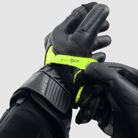 Skórzane rękawice motocyklowe REBELHORN VIPER BLACK GREY FLUO YELLOW