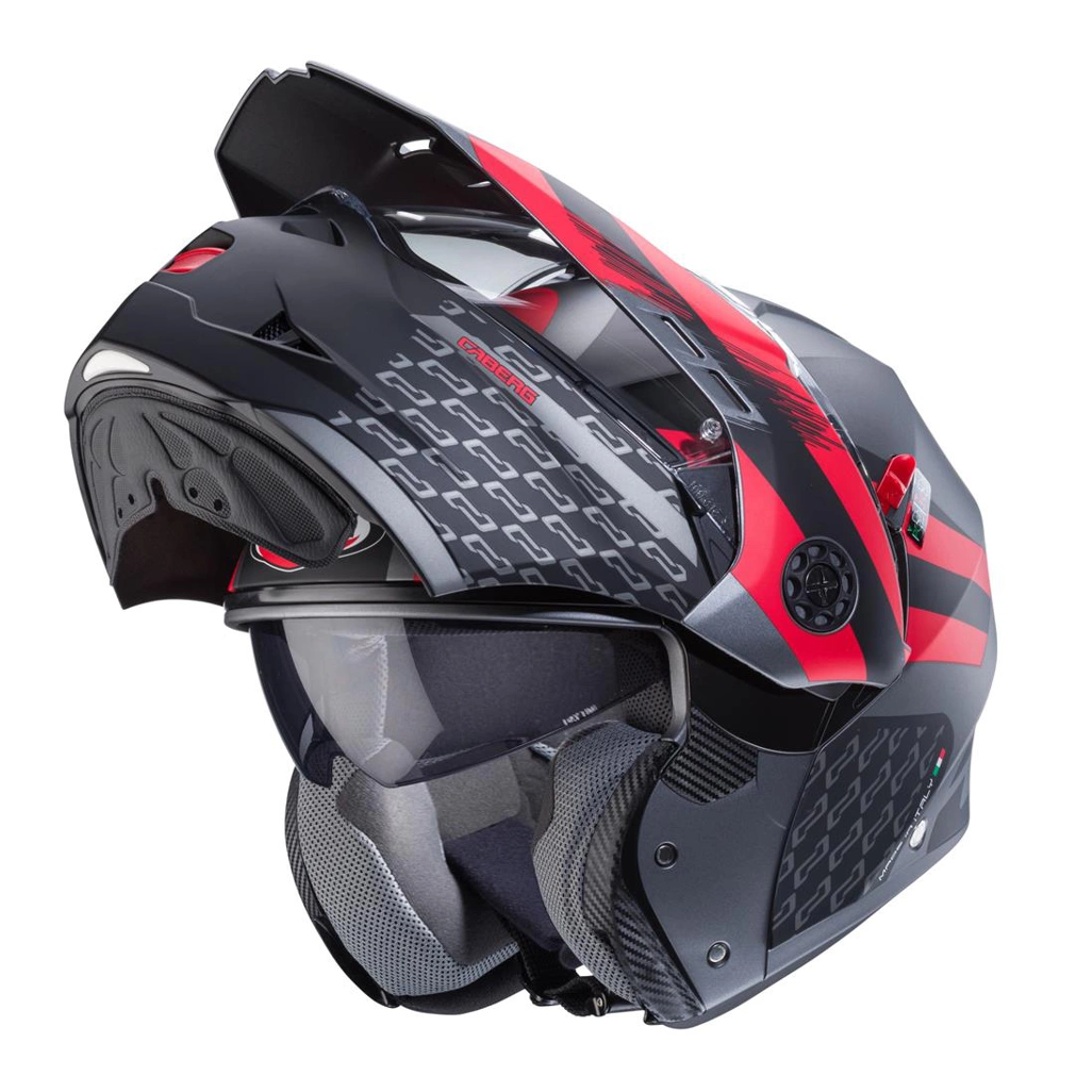 Kask szczękowy motocyklowy CABERG FLIP-UP ENDURO TOURMAX X SARABE Szaro-czarno-czerwony