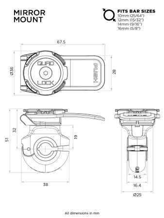PODSTAWA MONTOWANA NA LUSTERKU QUAD LOCK (V2)