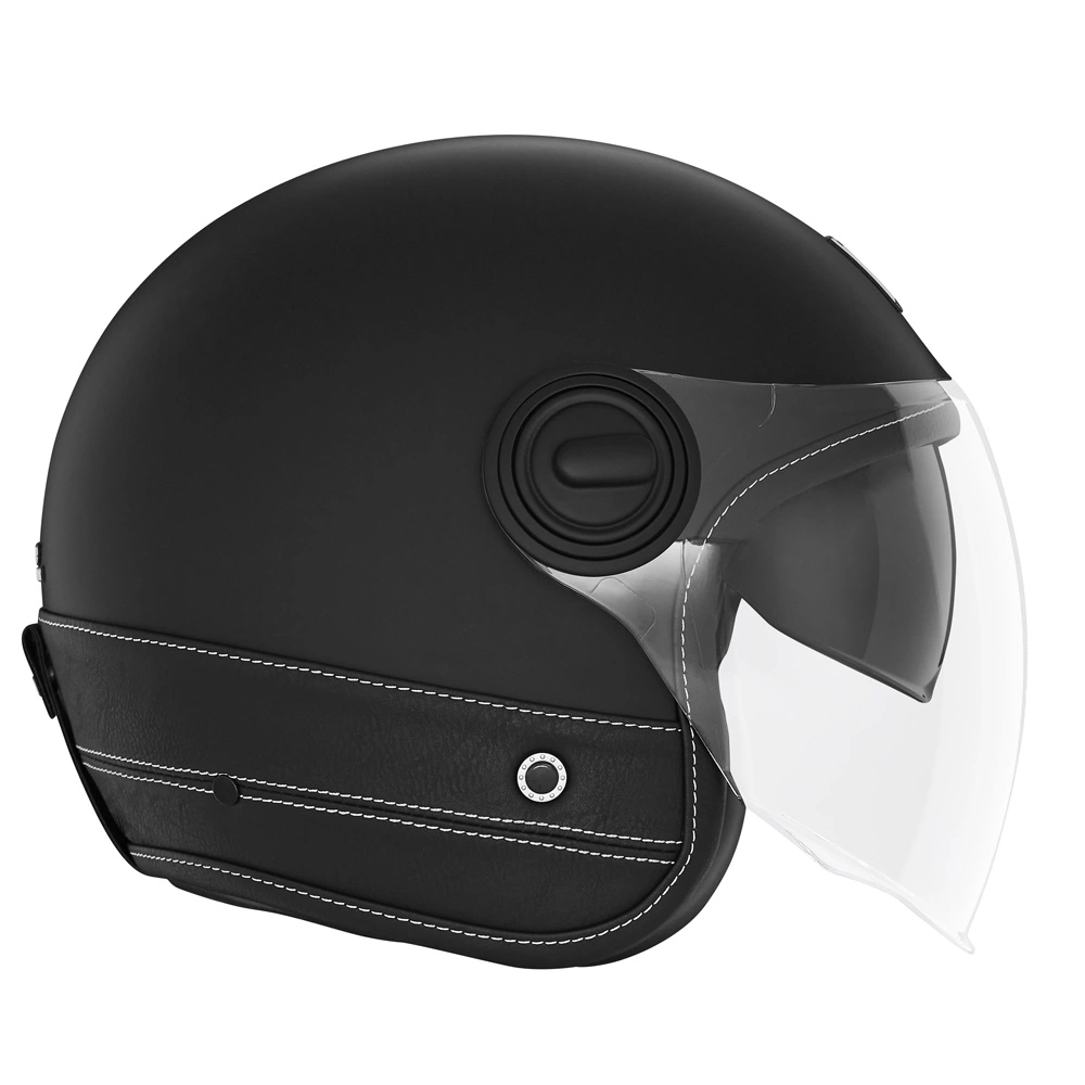 Kask otwarty motocyklowy NOX NP105 HERITAGE LEATHER Czarny mat