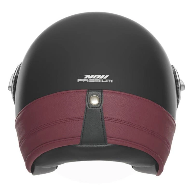 Kask otwarty motocyklowy NOX NP105 HERITAGE LEATHER Czarno-czerwony mat