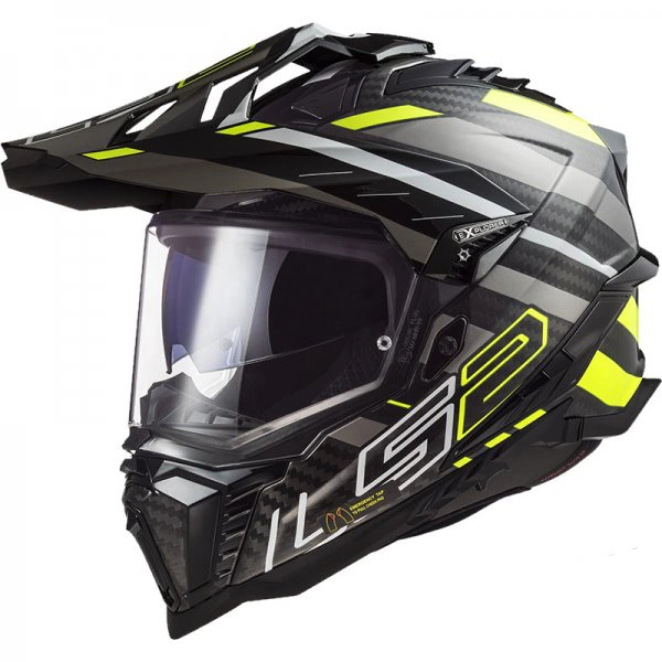 Kask Motocyklowy Enduro LS2 MX701 EXPLORER EDGE CARBON Czarny Żółty Karbon