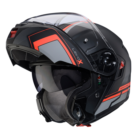 Kask Szczękowy Motocyklowy CABERG FLIP-UP LEVO X ELITE BLACK GREY RED