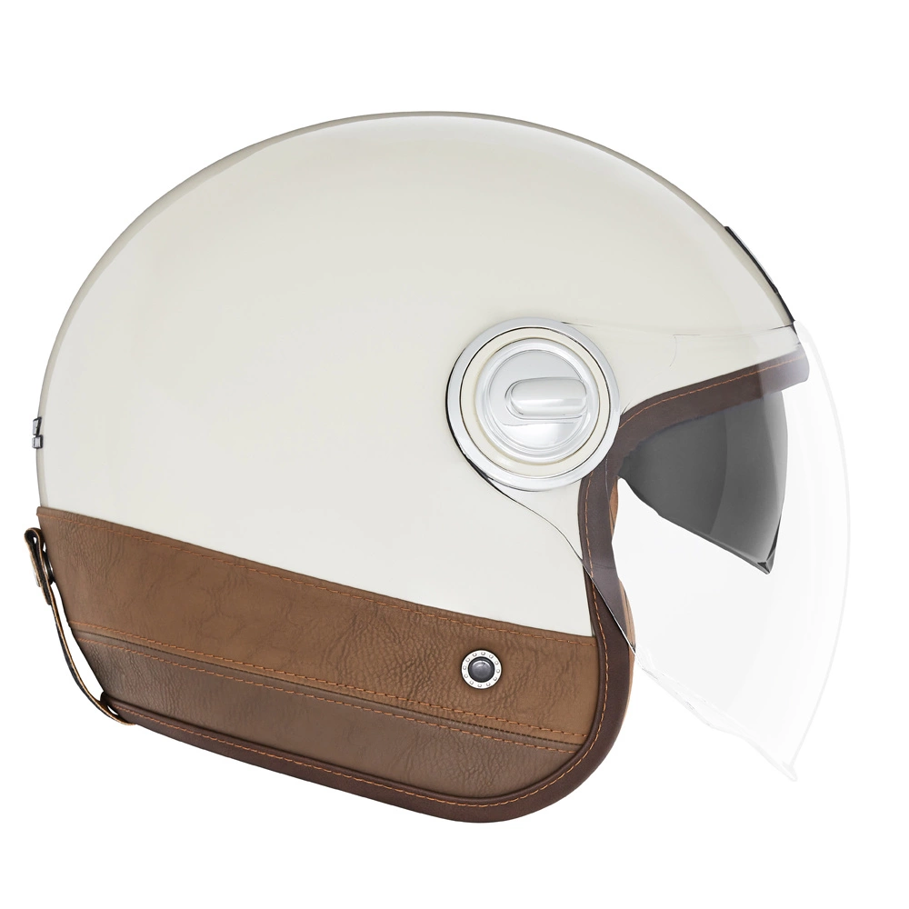 Kask otwarty motocyklowy NOX NP105 HERITAGE LEATHER Kremowy
