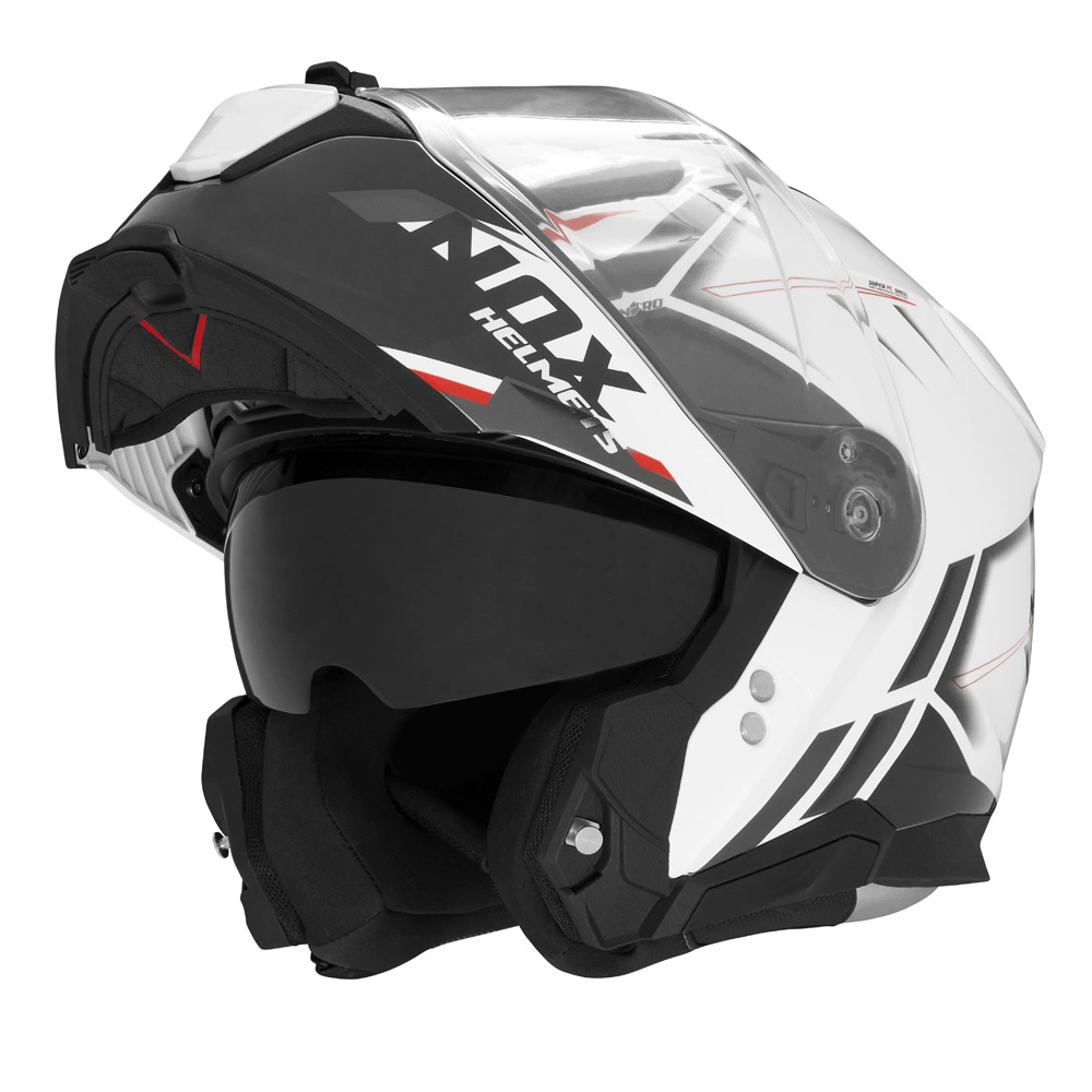 Kask szczękowy motocyklowy FLIP-UP NOX N967 SYNCHRO Biało-czerwony