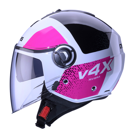 Kask Otwarty Motocyklowy CABERG RIVIERA V4X ALPHA WHITE BLACK PINK