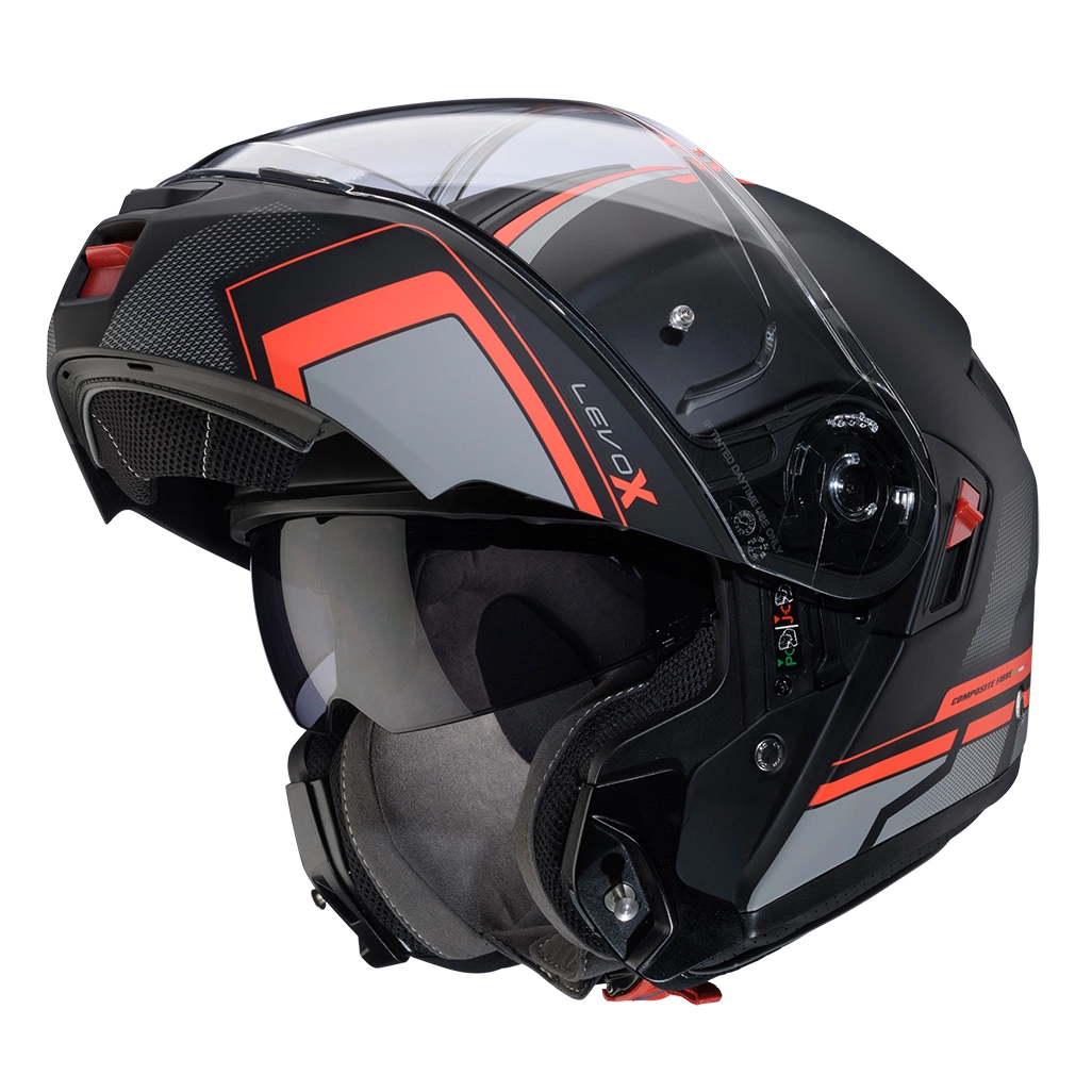 Kask szczękowy motocyklowy CABERG FLIP-UP LEVO X ELITE Czarno-szaro-czerwony