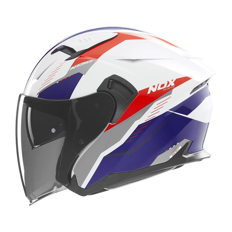 Kask otwarty motocyklowy NOX N130 MYST Biało-niebiesko-czerwony