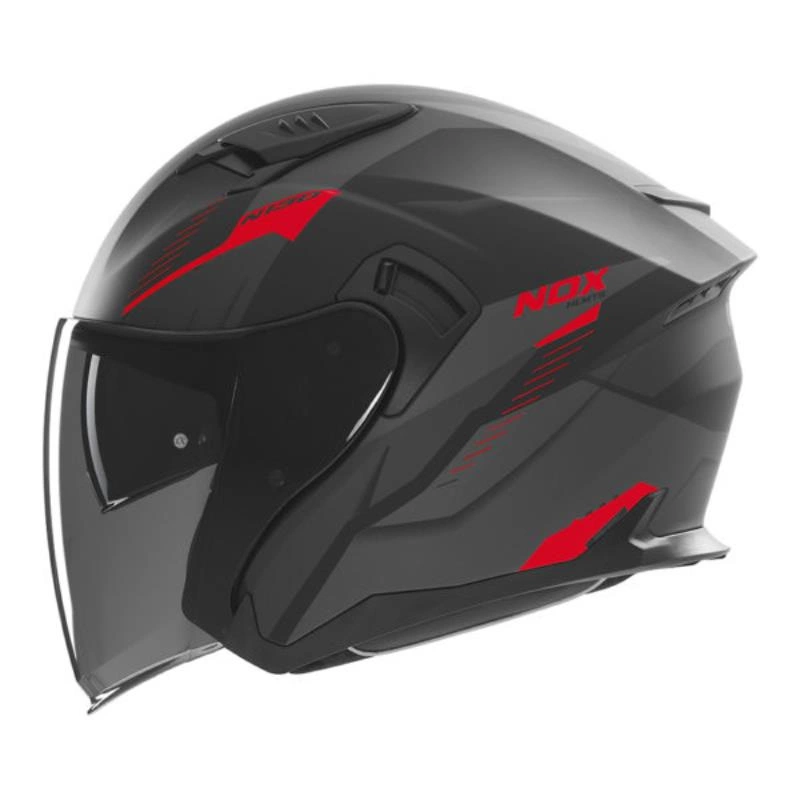 Kask otwarty motocyklowy NOX N130 MYST Czarno-czerwony mat