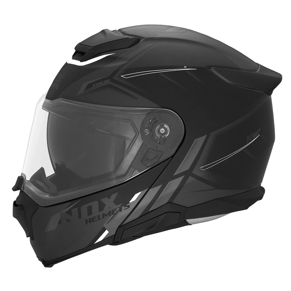 Kask szczękowy motocyklowy FLIP-UP NOX N967 SYNCHRO Szaro-czarny