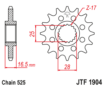 Zębatka Przednia JT JTF1904.17RB z Tłumikiem Drgań