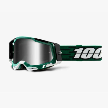 GOGLE 100 PROCENT CROSS/ENDURO RACECRAFT 2 MILORI CZARNY ZIELONY SZYBA SREBRNE LUSTRO
