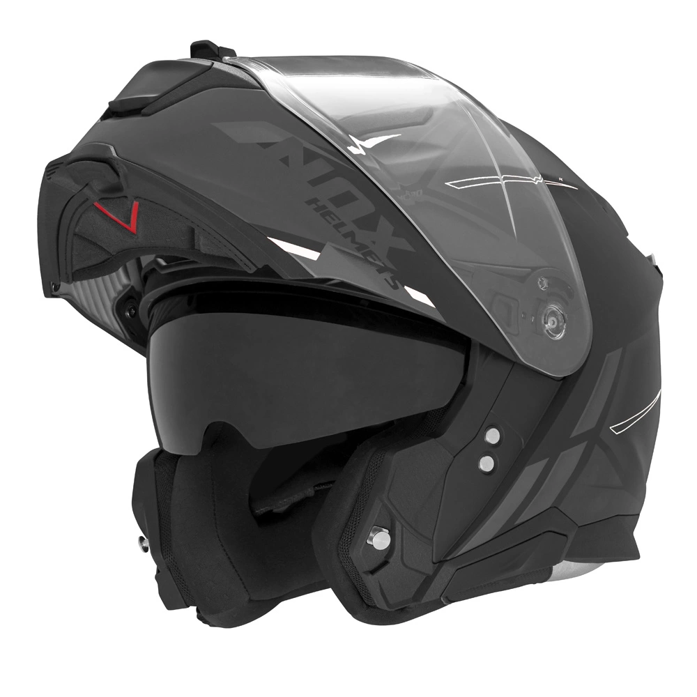 Kask szczękowy motocyklowy FLIP-UP NOX N967 SYNCHRO Szaro-czarny