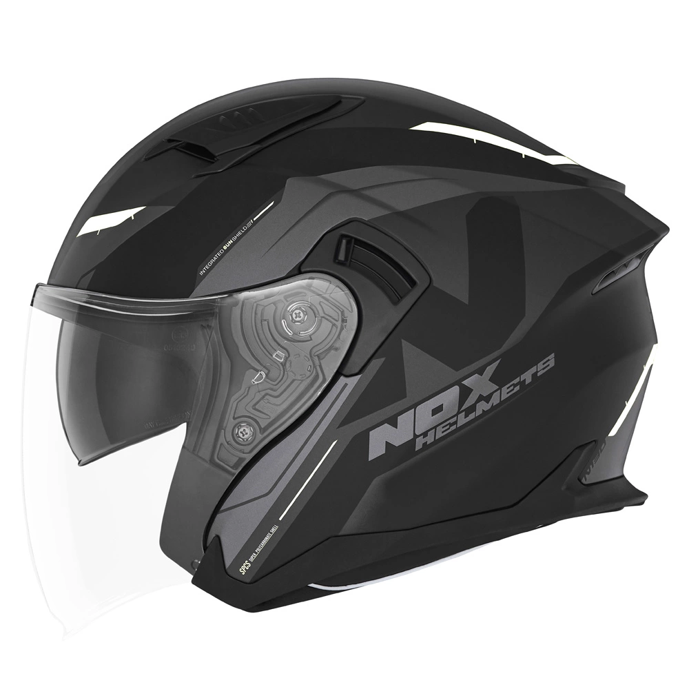 Kask otwarty motocyklowy NOX N130 KLINT Czarno-szaro-biały mat
