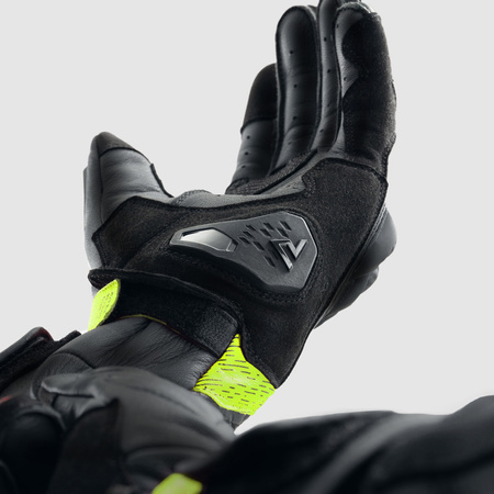 Skórzane rękawice motocyklowe REBELHORN VIPER BLACK GREY FLUO YELLOW