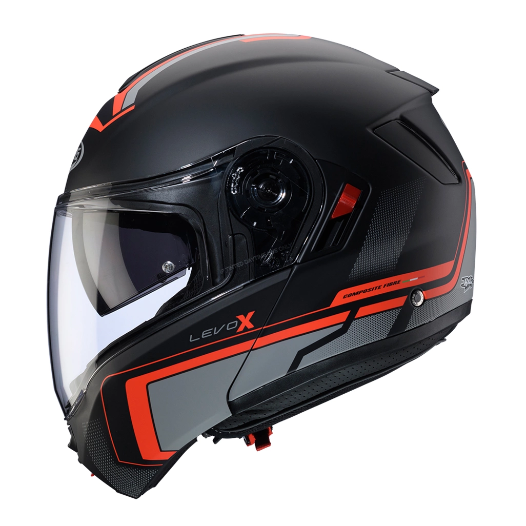 Kask szczękowy motocyklowy CABERG FLIP-UP LEVO X ELITE Czarno-szaro-czerwony