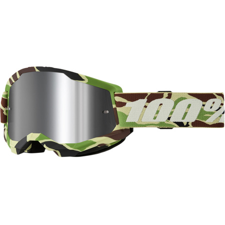 GOGLE 100 PROCENT CROSS/ENDURO STRATA 2 WAR CAMO MORO SZYBA SREBRNE LUSTRO